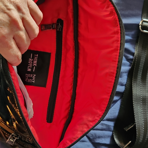 THINK ROYLN Sister Swing Patent Black Crossbody Bag with Red Lining - Picture 4 of 8